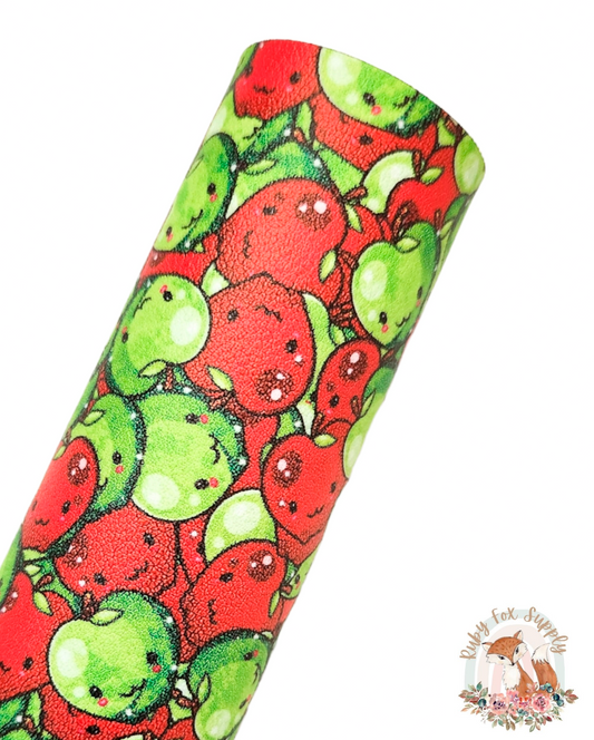 Smiling Apples 9x12 faux leather sheet