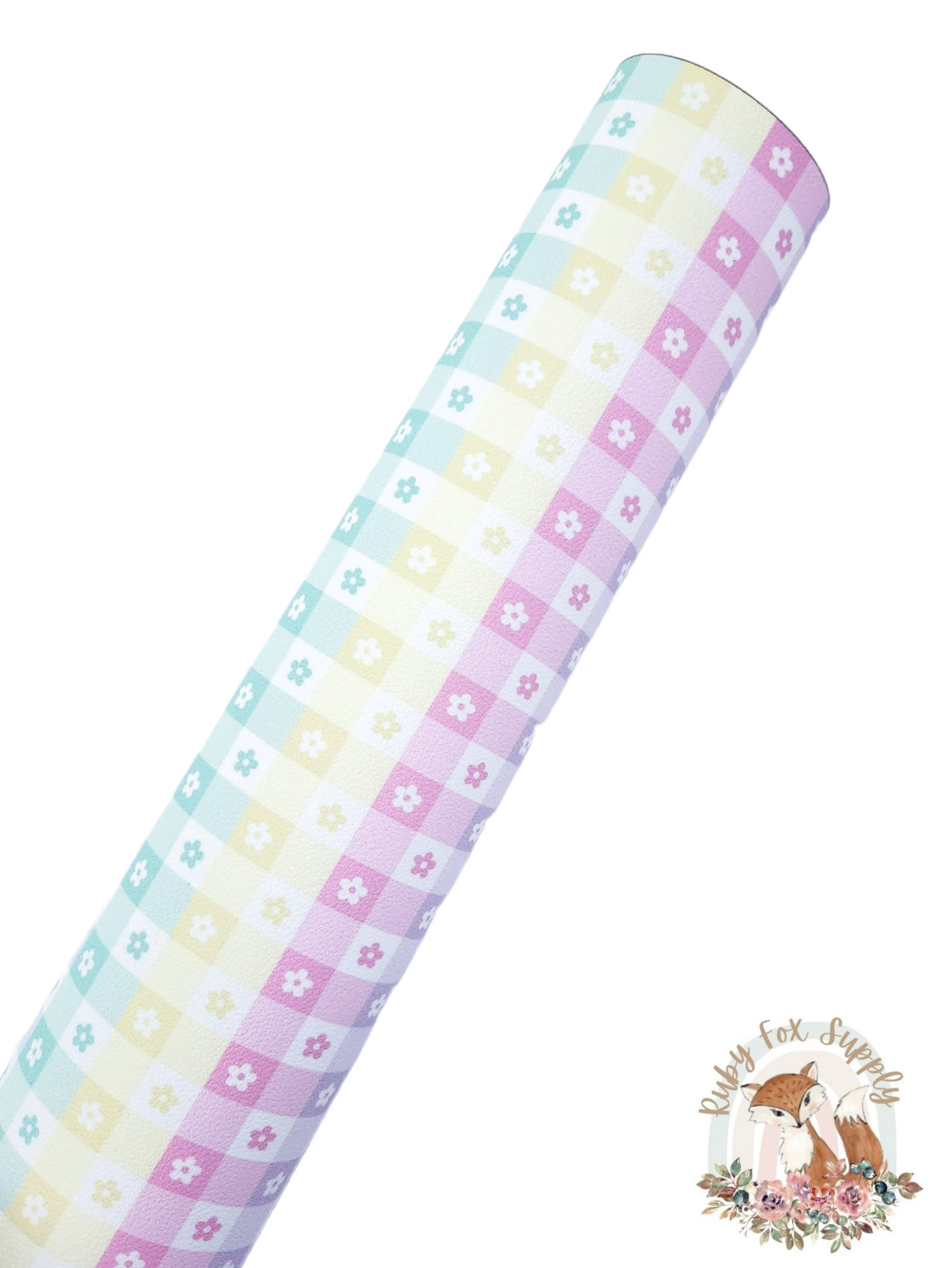 Pastel Floral Checkers 9x12 faux leather sheet