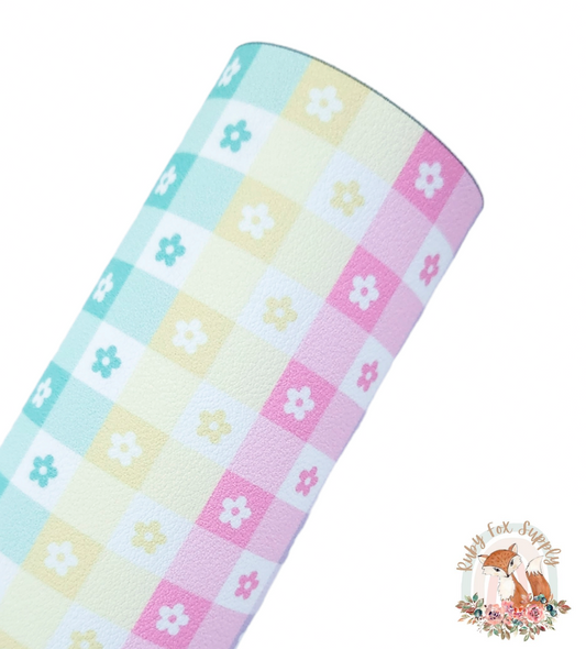 Pastel Floral Checkers 9x12 faux leather sheet