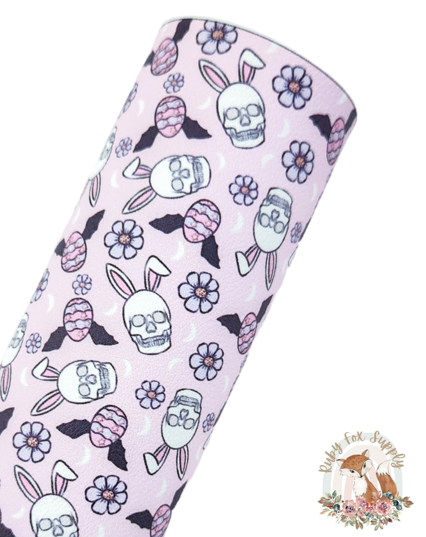Skeleton Bunny Eggs 9x12 faux leather sheet