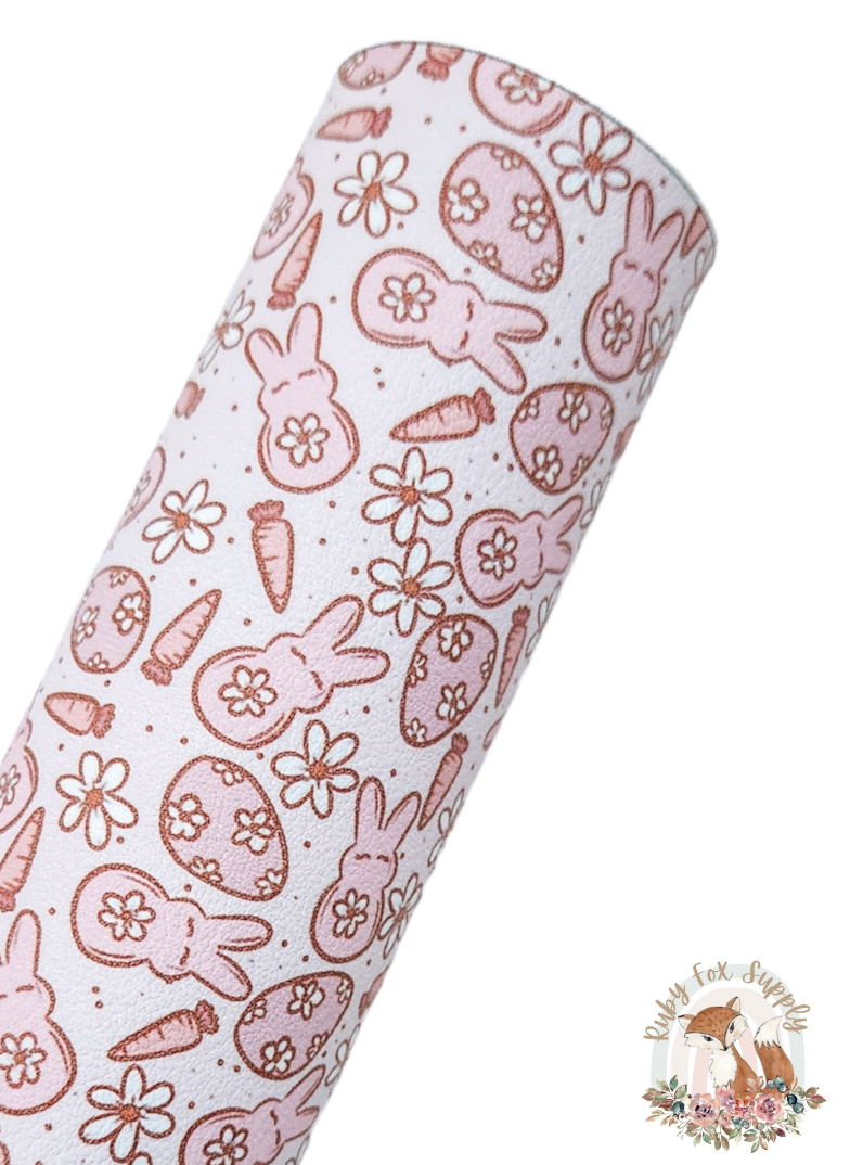 Muted Bunnies and Eggs 9x12 faux leather sheet