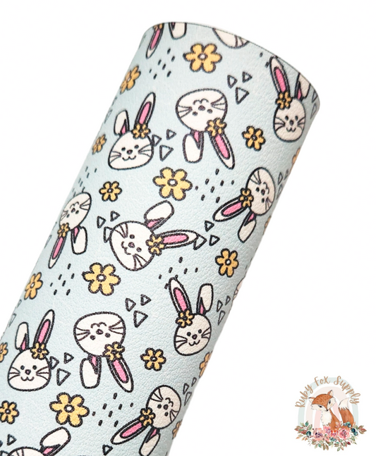 Cute Blue Bunnies 9x12 faux leather sheet