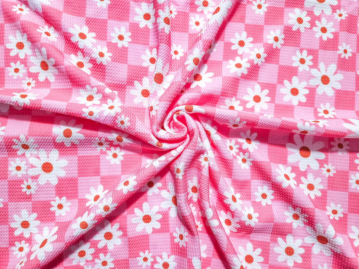 Pink Checker Daisy Fabric Strip
