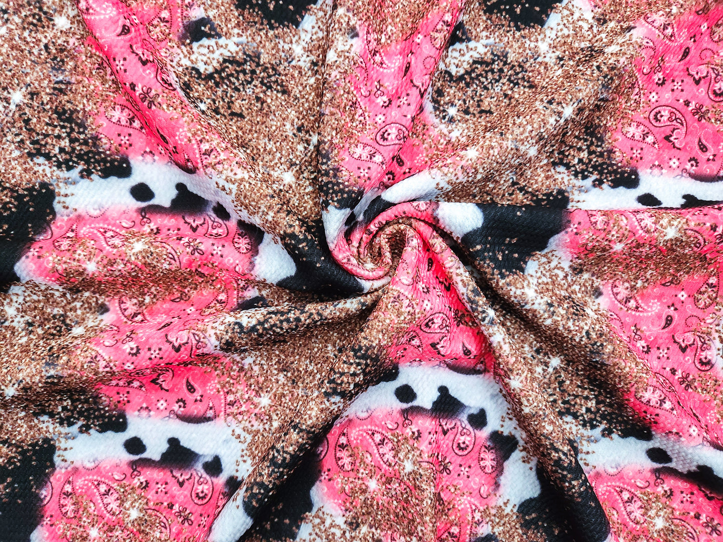 Pink Paisley Cow Print Fabric Strip