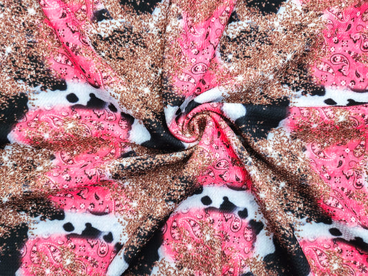 Pink Paisley Cow Print Fabric Strip