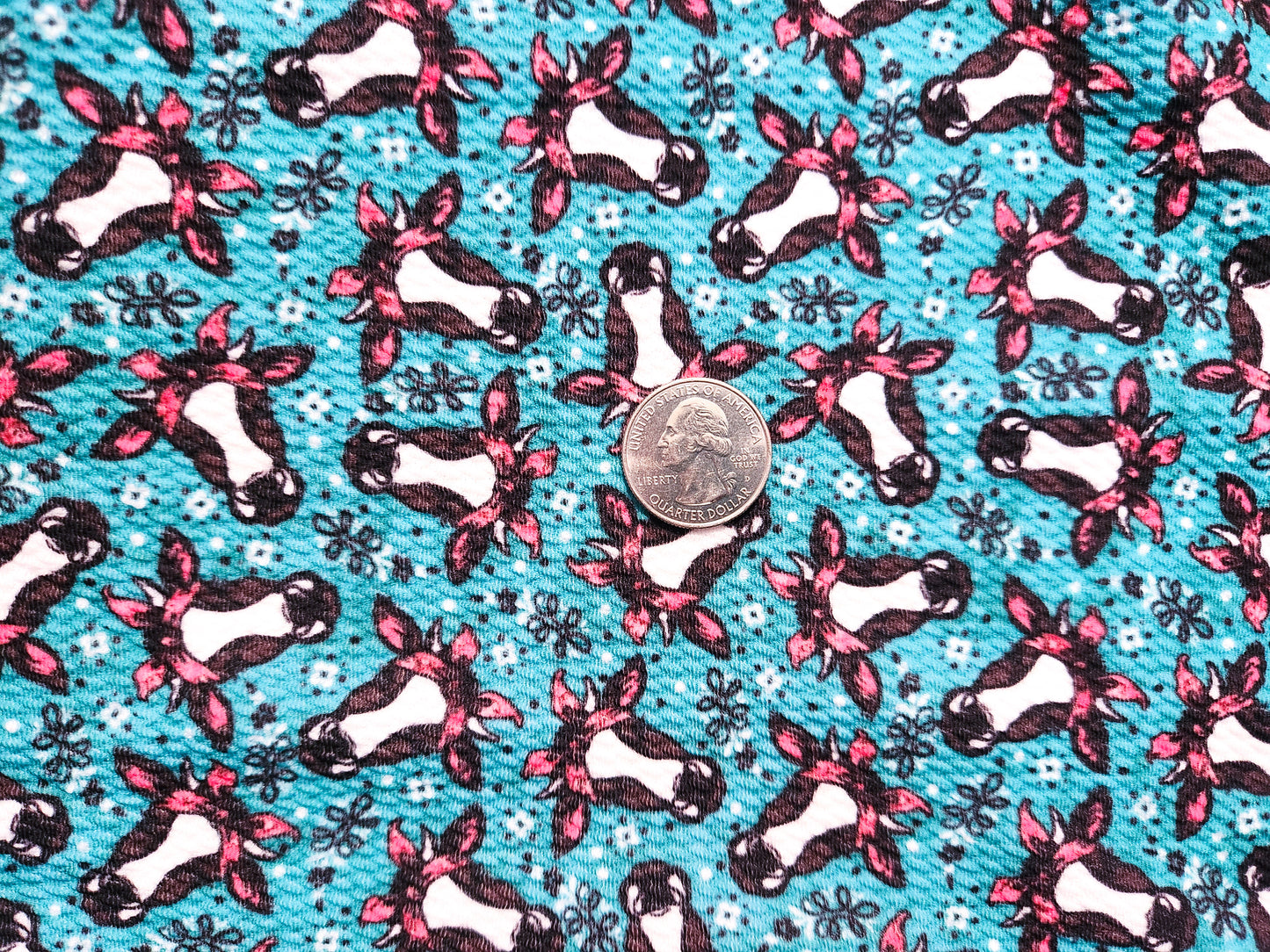 Teal Cow Fabric Strip