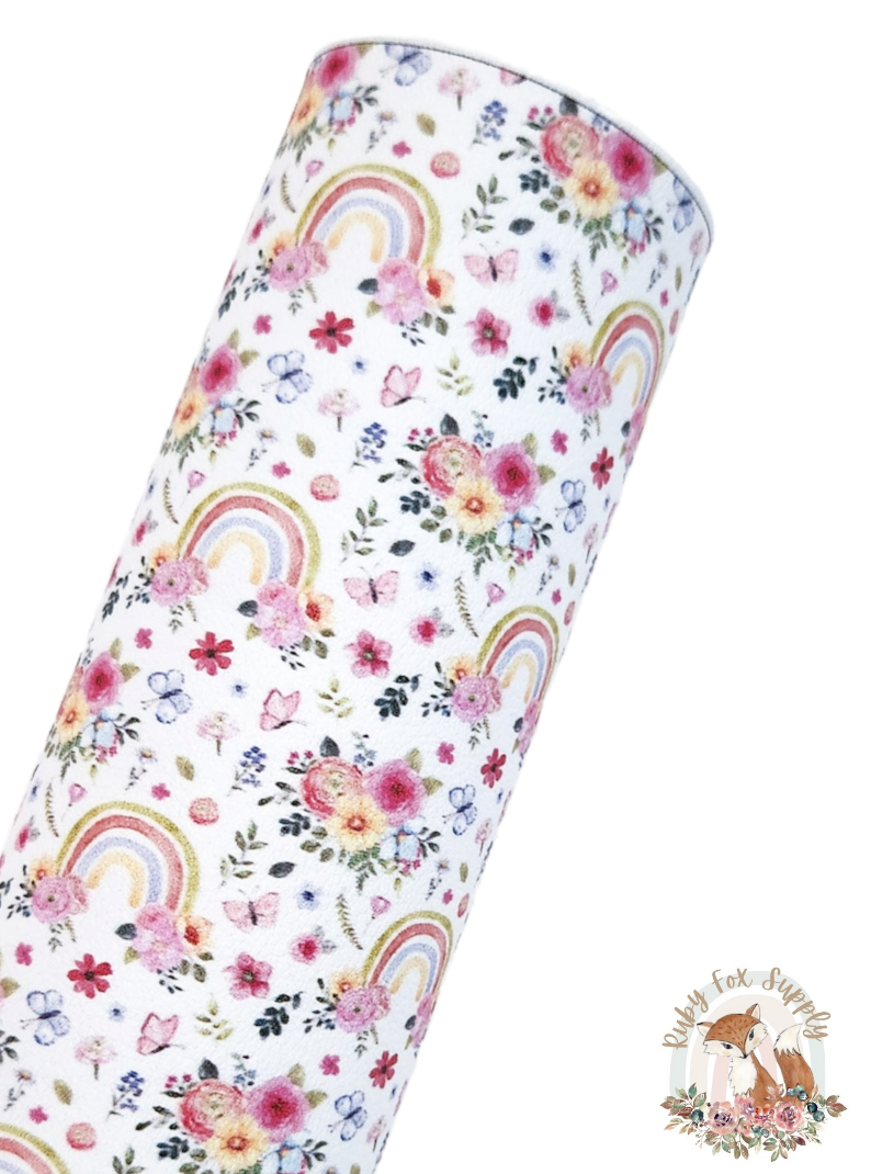 Small Floral Rainbows and Butterflies 9x12 faux leather sheet