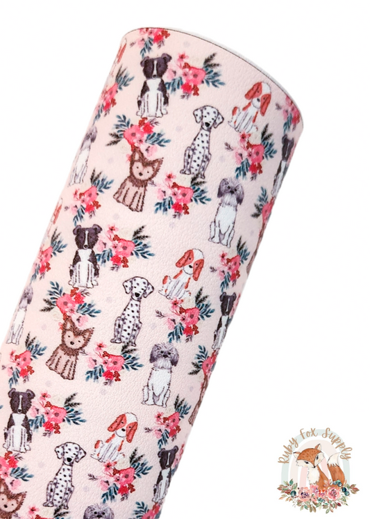 Floral Dogs 9x12 faux leather sheet