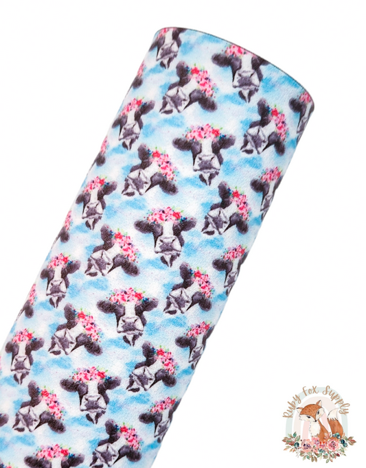 Floral Cow 9x12 faux leather sheet