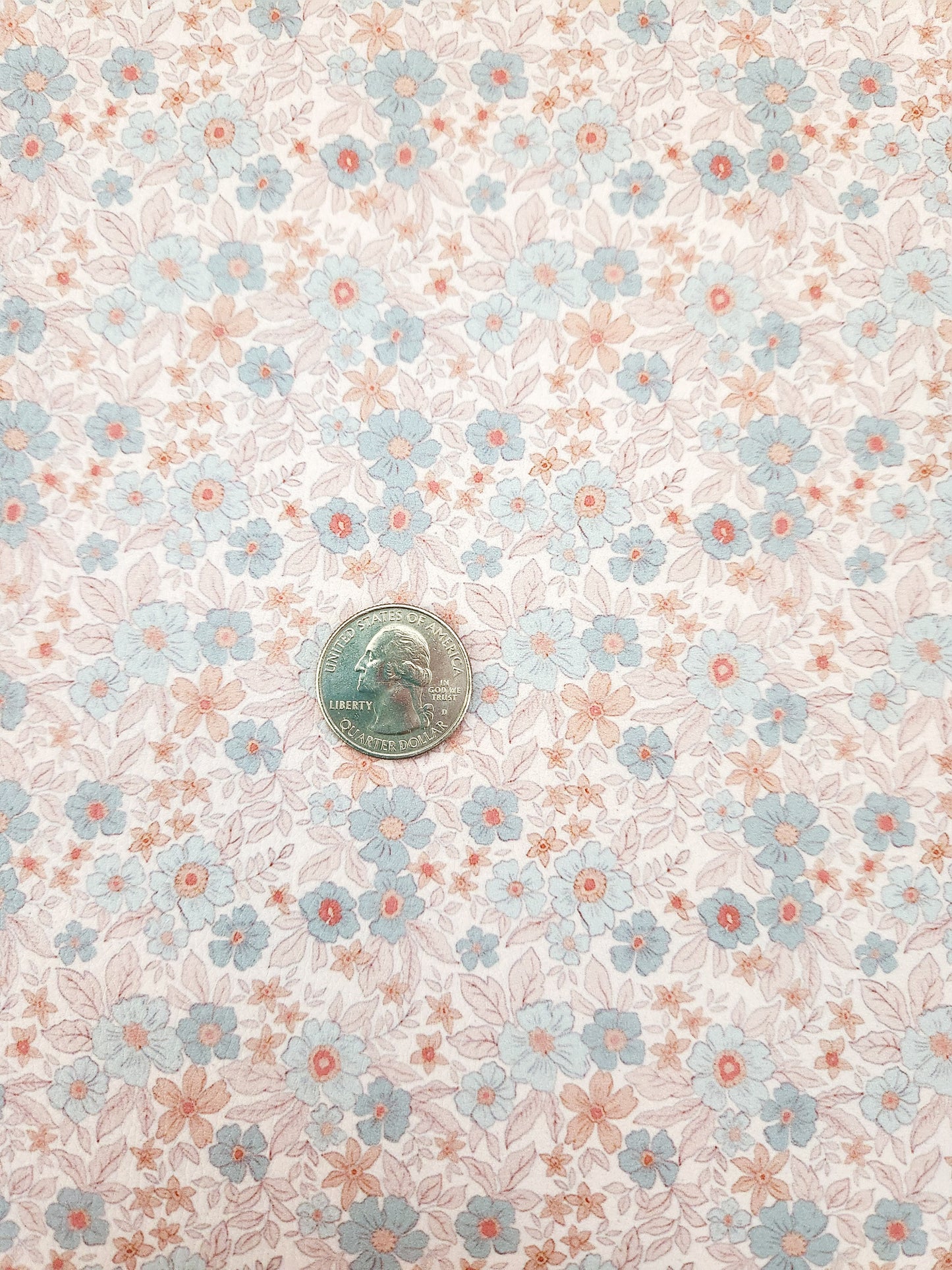 Muted Blue Orange Floral 9x12 faux leather sheet