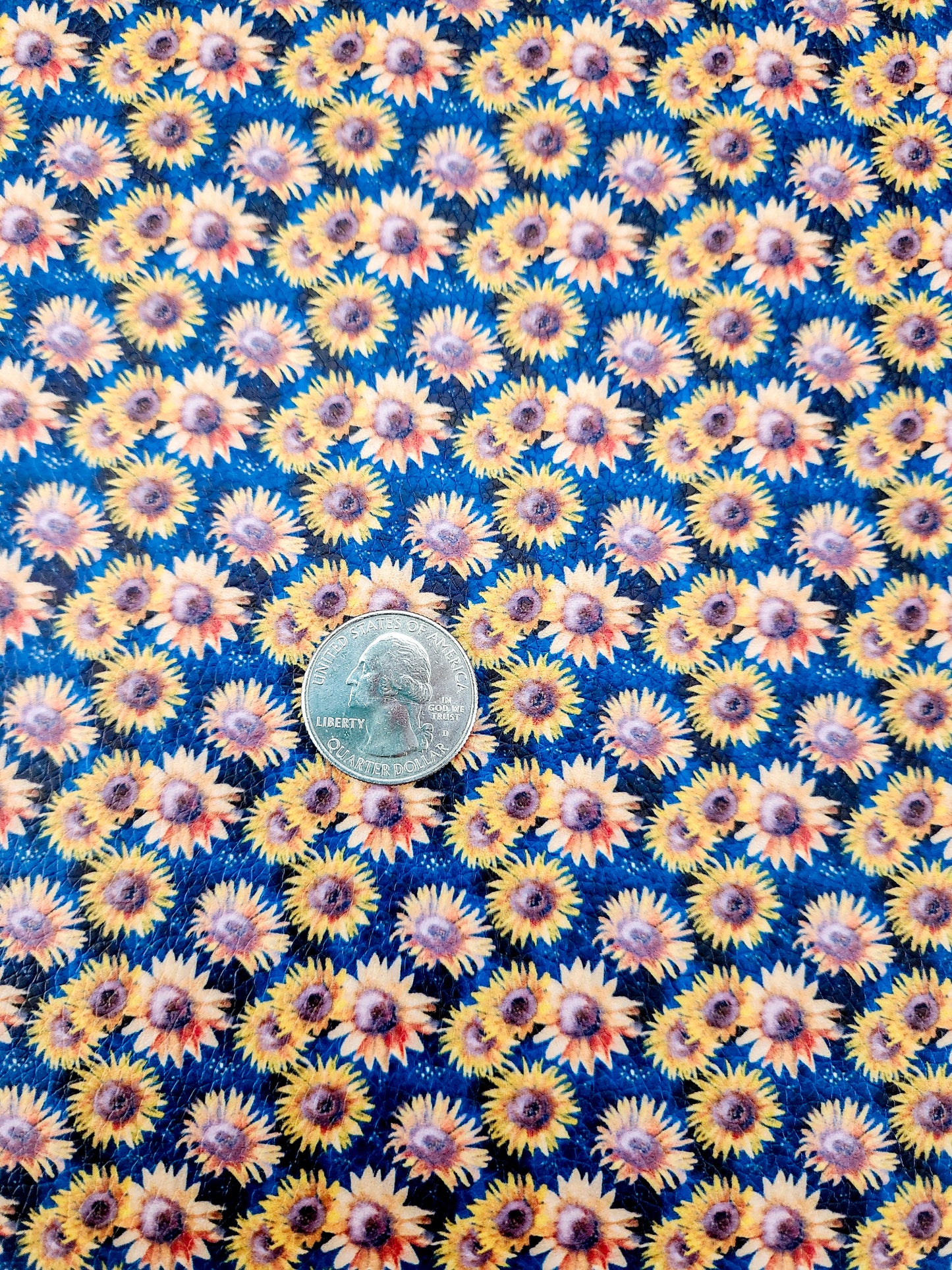 Blue Sunflowers 9x12 faux leather sheet