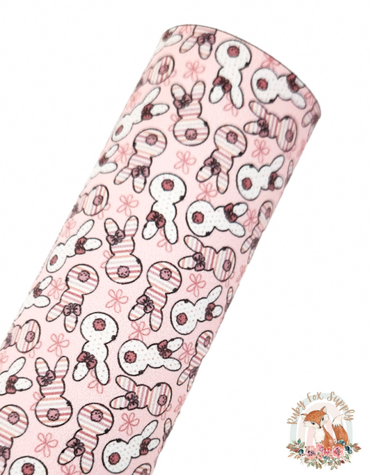 Pink Striped Bunnies 9x12 faux leather sheet