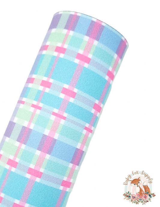 Blue Purple Green Plaid 9x12 faux leather sheet