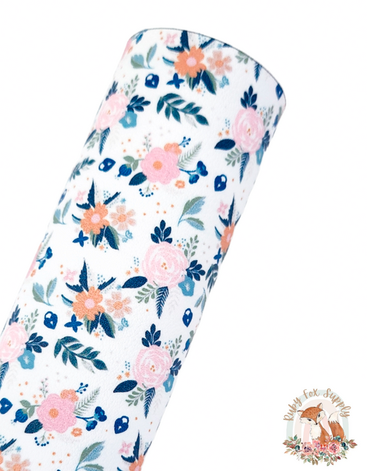 Pink and Peach Floral 9x12 faux leather sheet