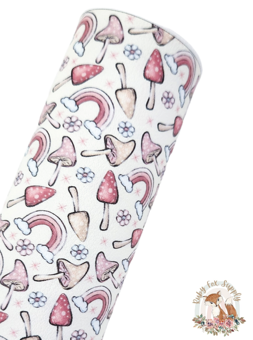 Mushrooms and Rainbows 9x12 faux leather sheet