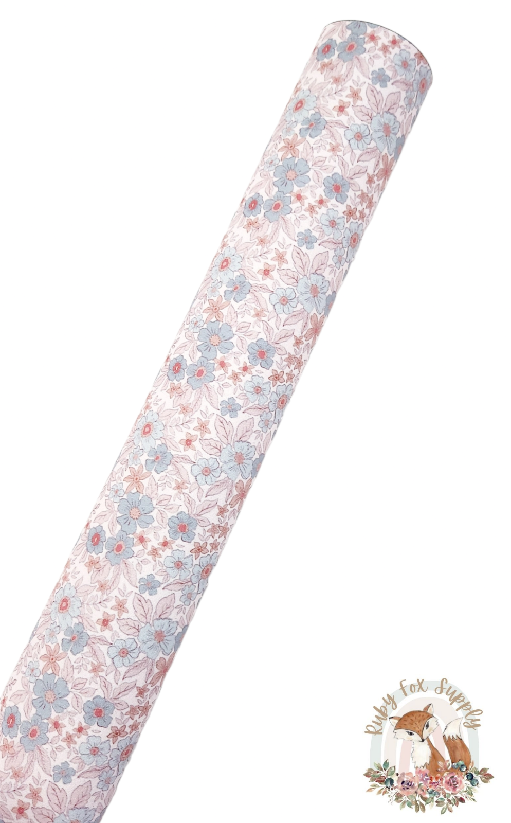 Muted Blue Orange Floral 9x12 faux leather sheet