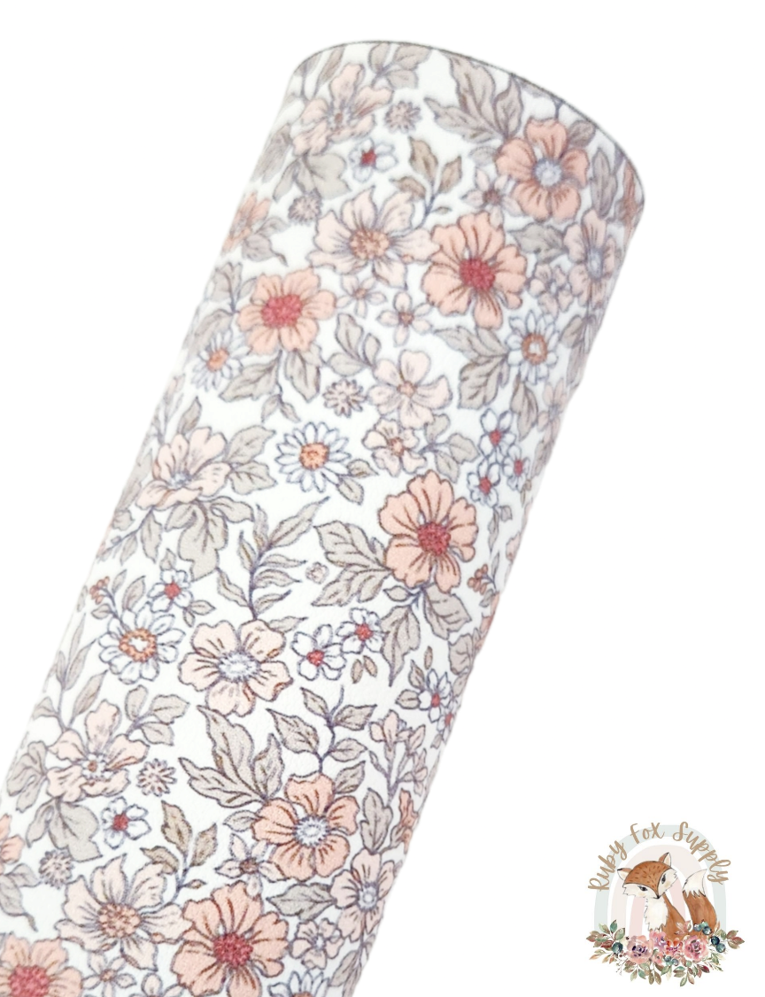 Peach Boho Floral 9x12 faux leather sheet