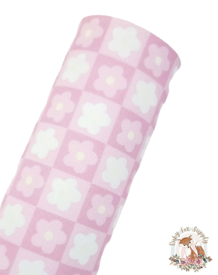 Pink Floral Checker 9x12 faux leather sheet