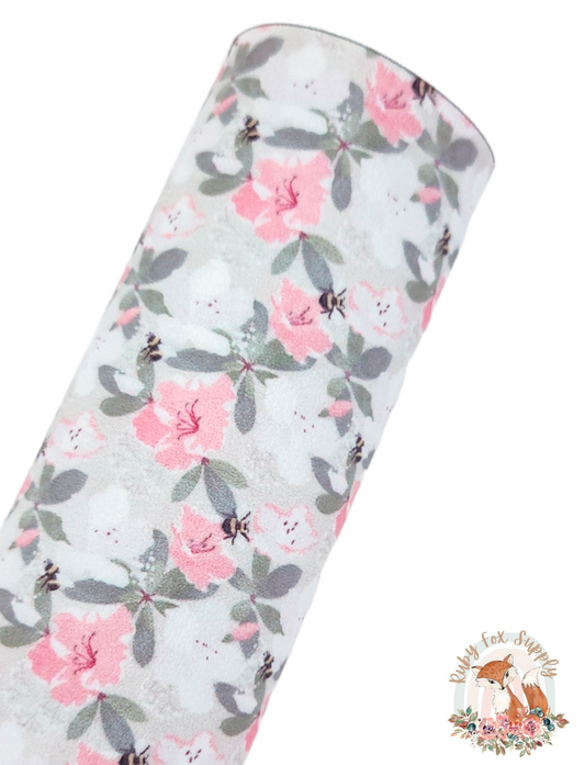 Azaleas and Bees 9x12 faux leather sheet