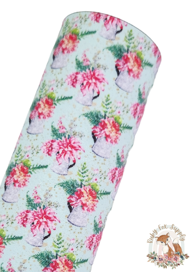 Floral Water Can 9x12 faux leather sheet