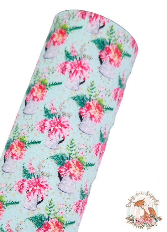 Floral Water Can 9x12 faux leather sheet