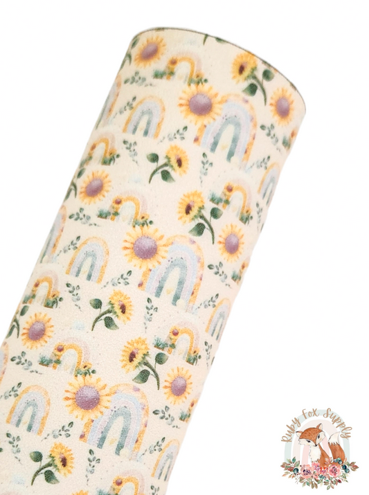 Sunflowers and Rainbows 9x12 faux leather sheet
