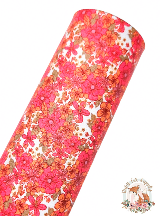 Dark Pink Orange Floral 9x12 faux leather sheet