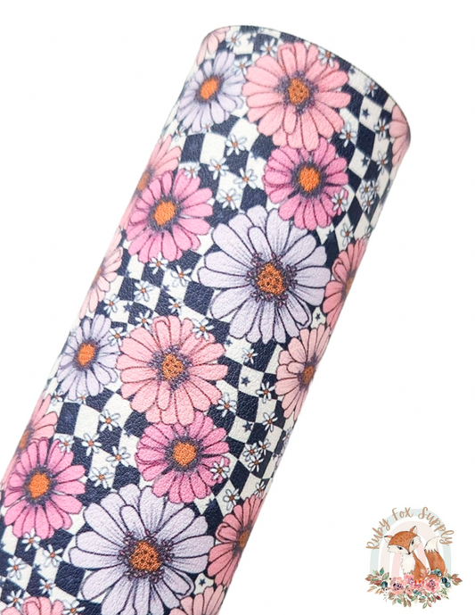 Checkered Floral 9x12 faux leather sheet
