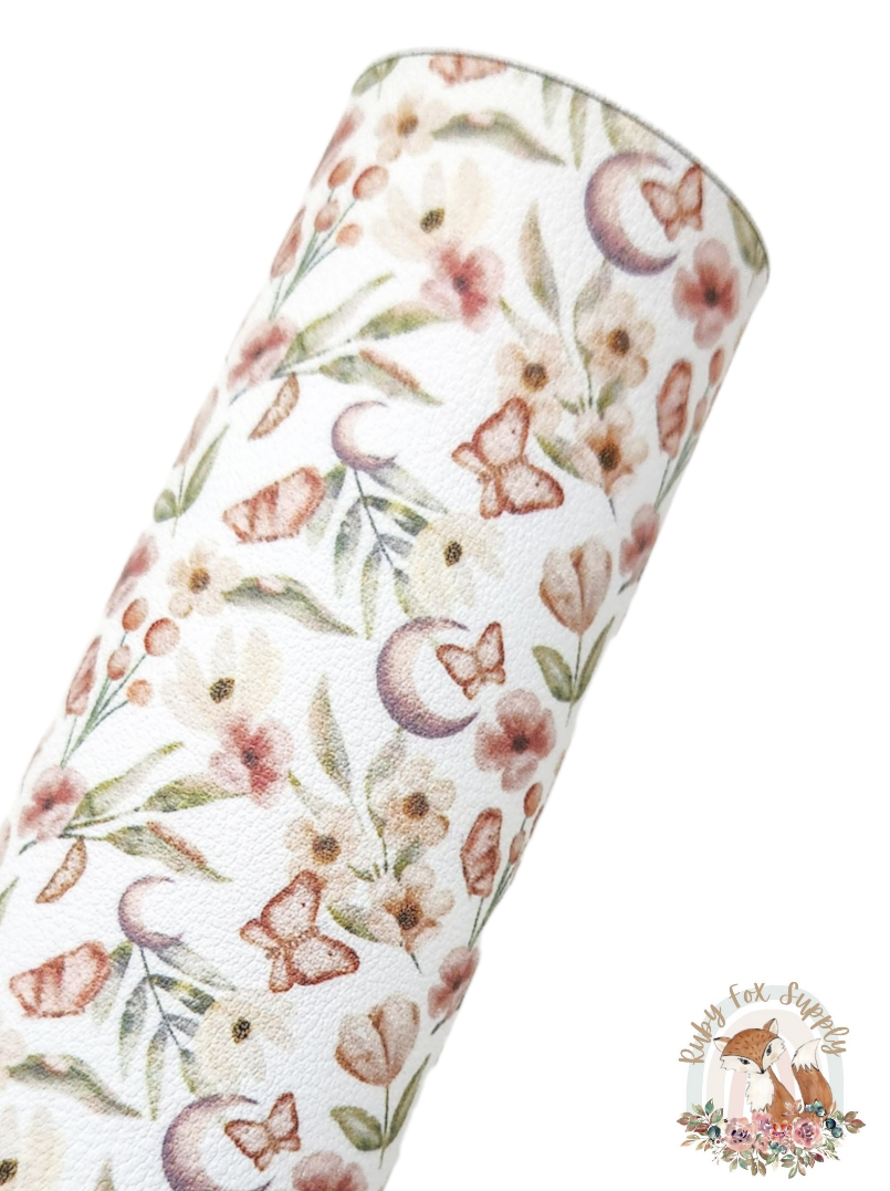 Boho Butterfly Floral 9x12 faux leather sheet