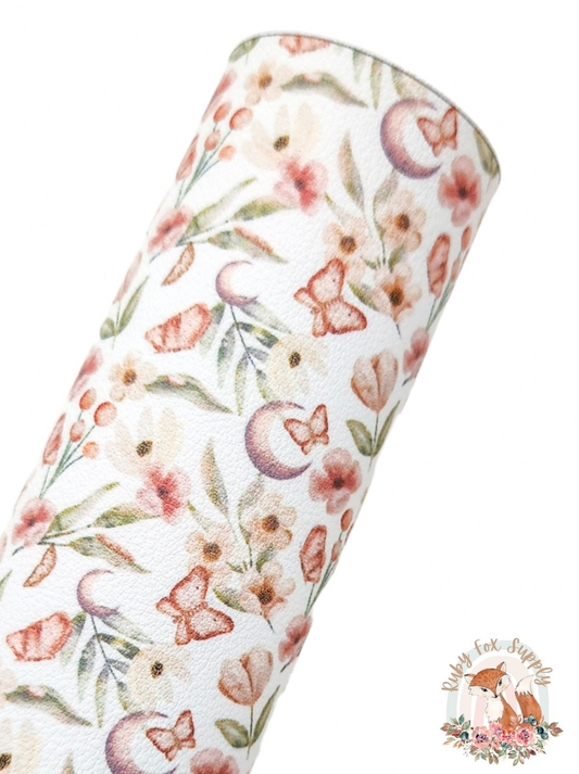 Boho Butterfly Floral 9x12 faux leather sheet