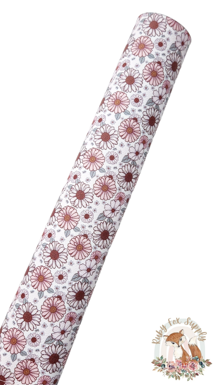 Pink Maroon Floral 9x12 faux leather sheet