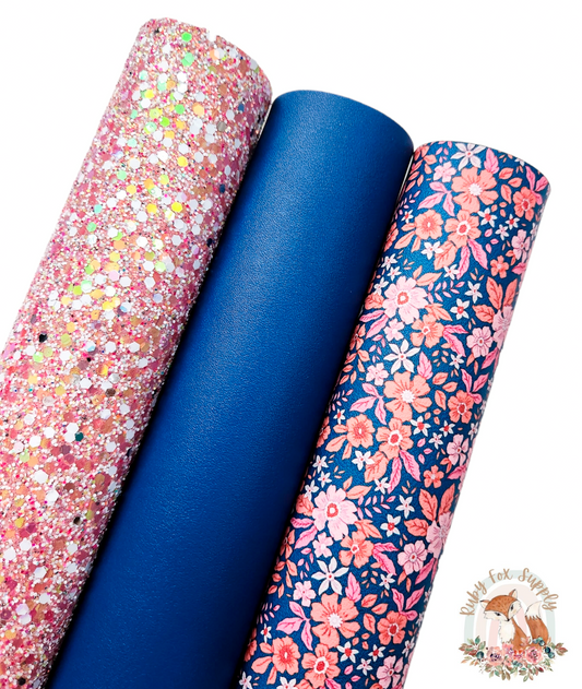Pink Orange Dark Blue Floral Set