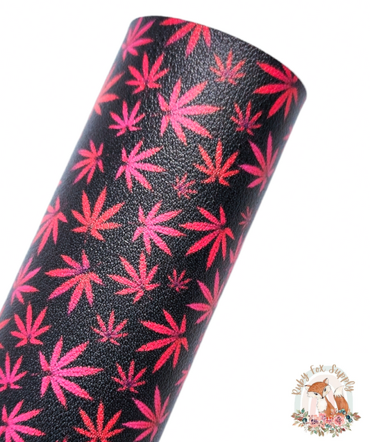 Pink Red Weed 9x12 faux leather sheet