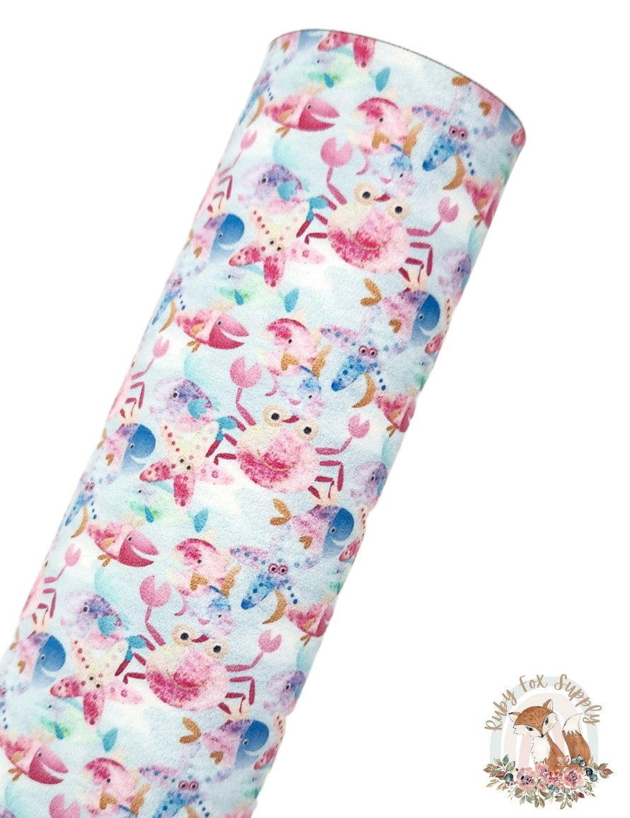 Watercolor Sea Animals 9x12 faux leather sheet