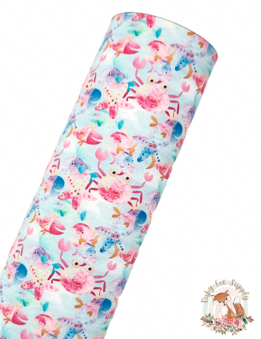 Watercolor Sea Animals 9x12 faux leather sheet