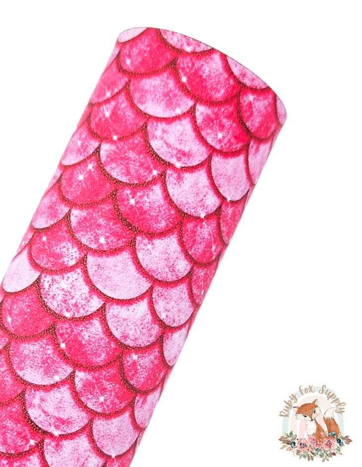 Dark Pink Mermaid Scales 9x12 faux leather sheet