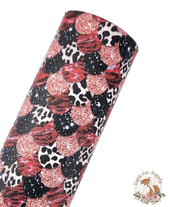 Red Animal Print Mermaid Scales 9x12 faux leather sheet