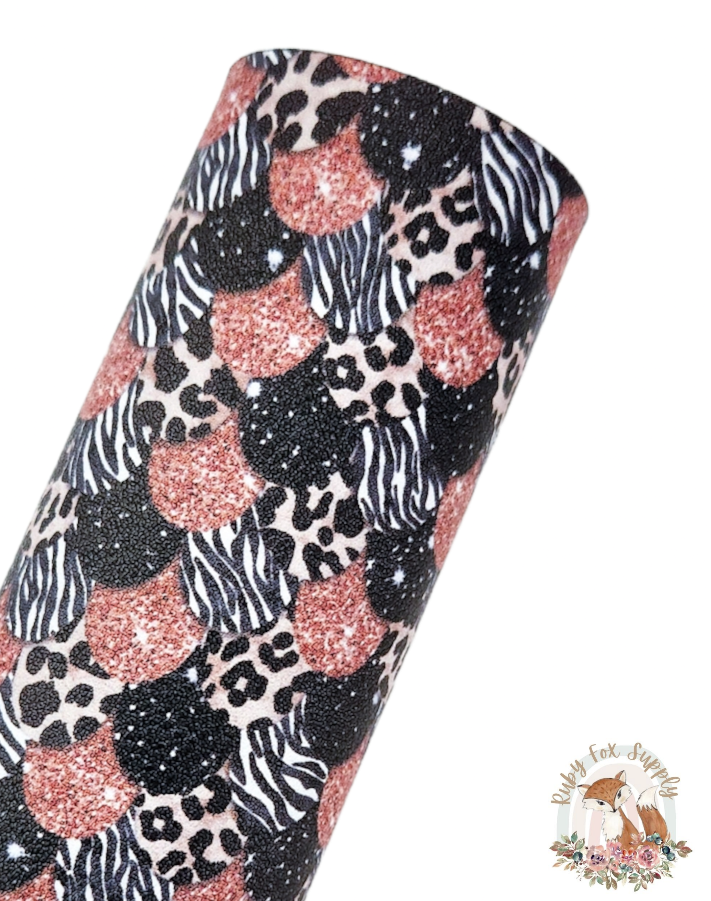 Black Animal Print Mermaid Scales 9x12 faux leather sheet