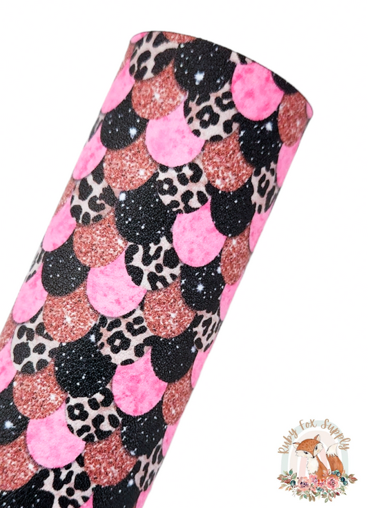 Pink Animal Print Mermaid Scales 9x12 faux leather sheet