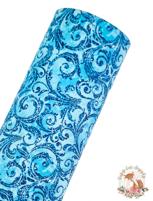 Fancy Aqua Swirls 9x12 faux leather sheet