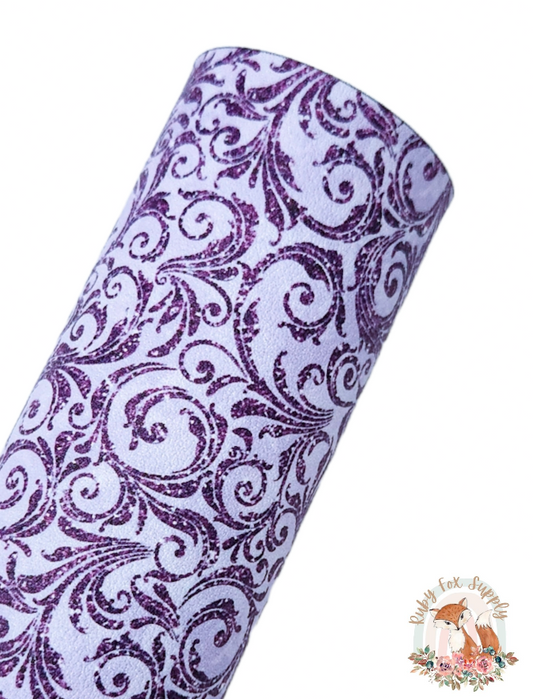 Fancy Purple Swirls 9x12 faux leather sheet
