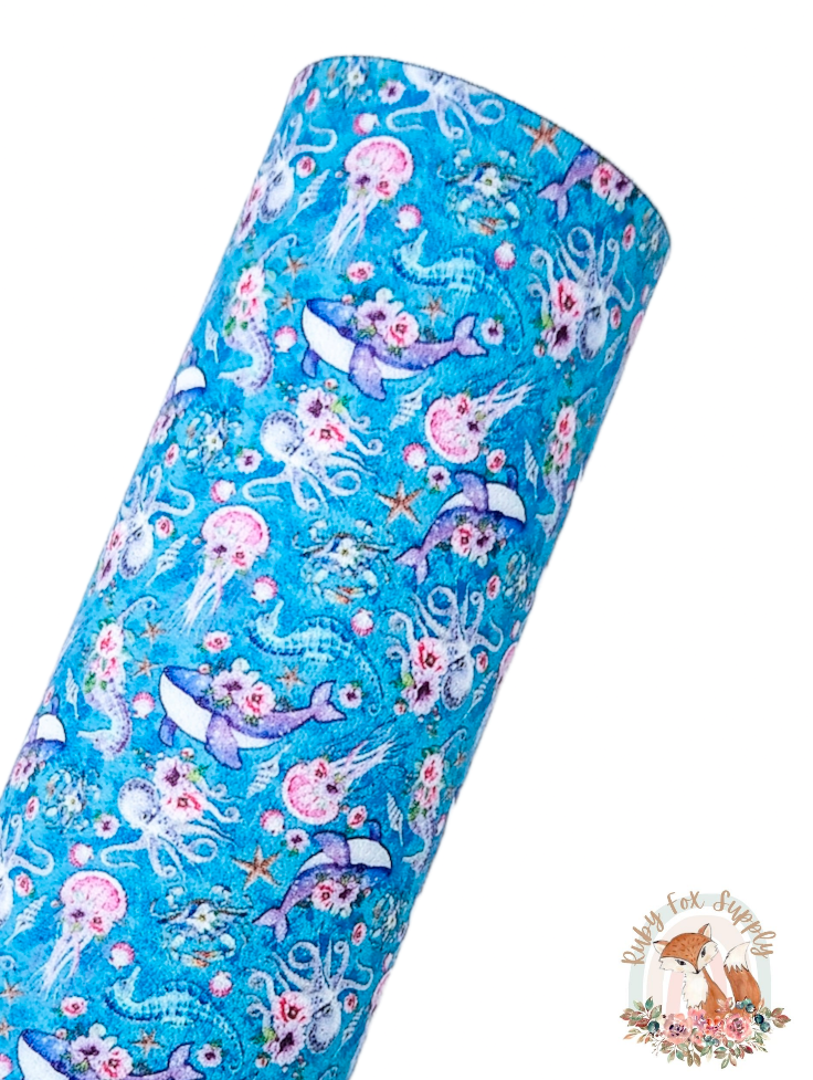 Pretty Sea Creatures 9x12 faux leather sheet