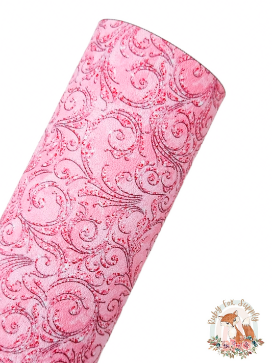 Fancy Pink Swirls 9x12 faux leather sheet