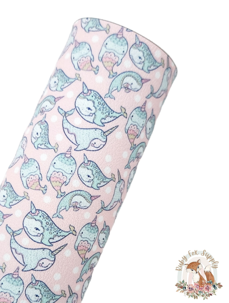Drawn Narwhal 9x12 faux leather sheet