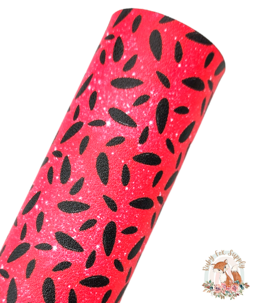 Glittery Watermelon Seeds 9x12 faux leather sheet