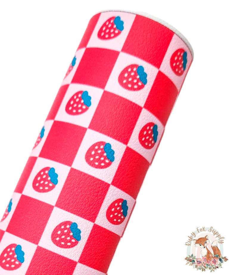 Strawberry Checkers 9x12 faux leather sheet