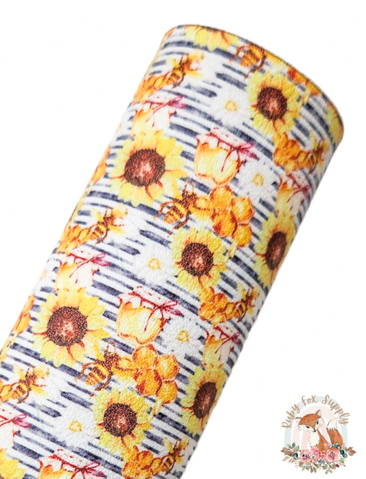 Sunflower Honeybees 9x12 faux leather sheet