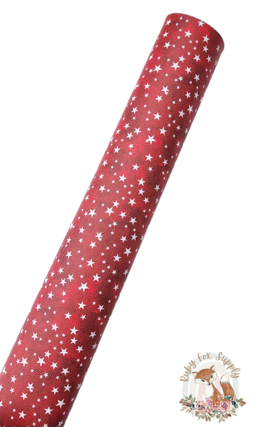 Textured Red Stars 9x12 faux leather sheet