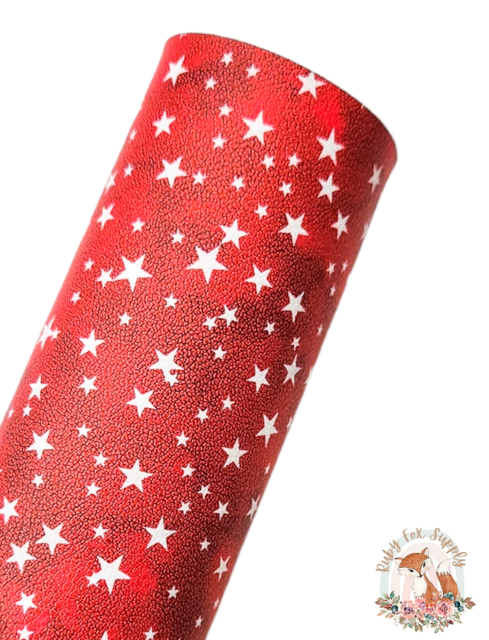 Textured Red Stars 9x12 faux leather sheet