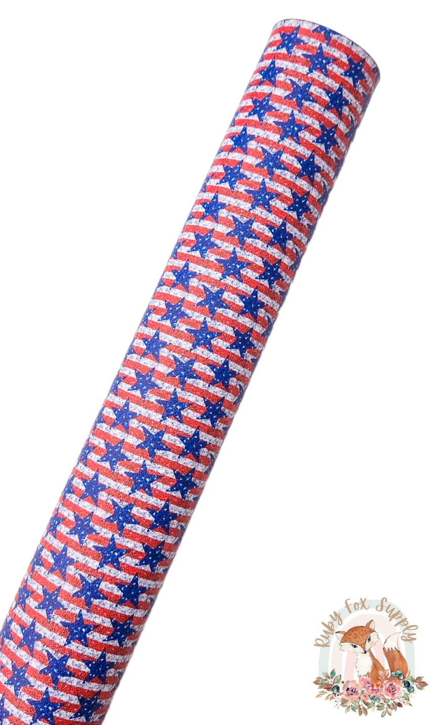 Glittery Stars and Stripes 9x12 faux leather sheet